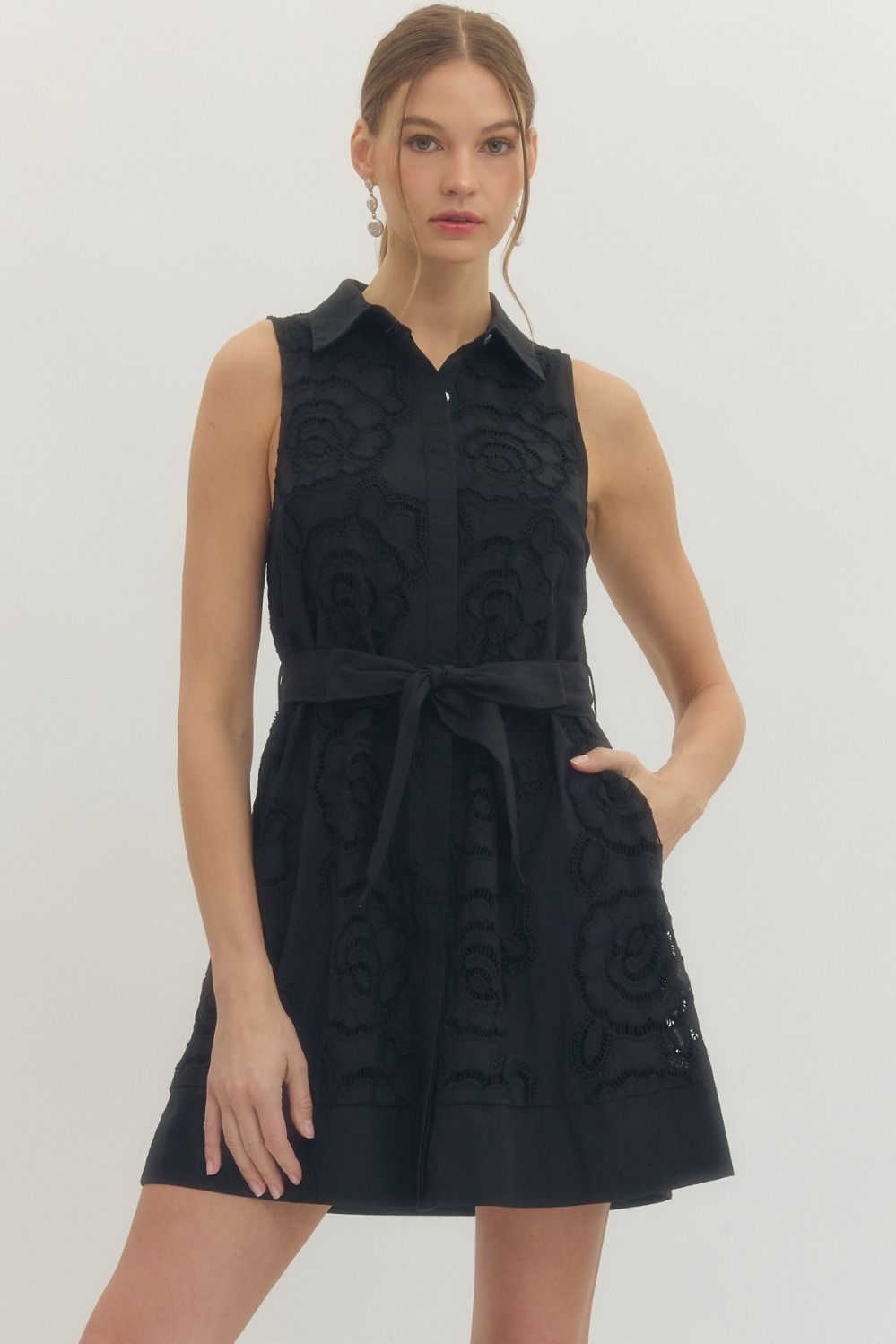 Floral Lace Overlay Dress Black