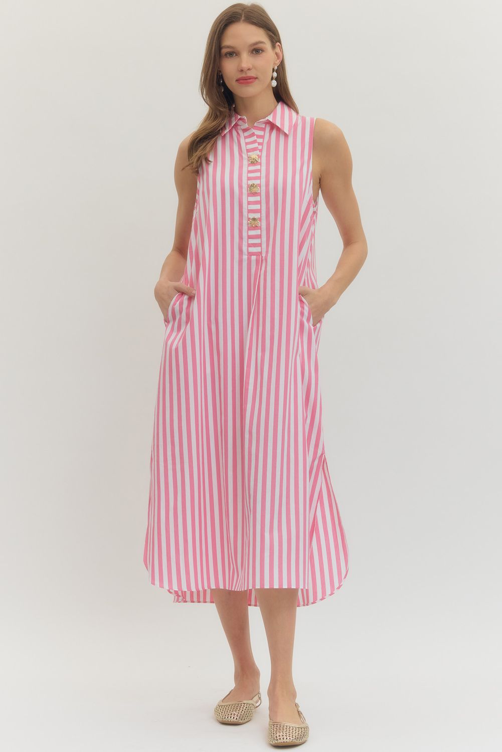 Pink Striped Maxi With Gold Buttons