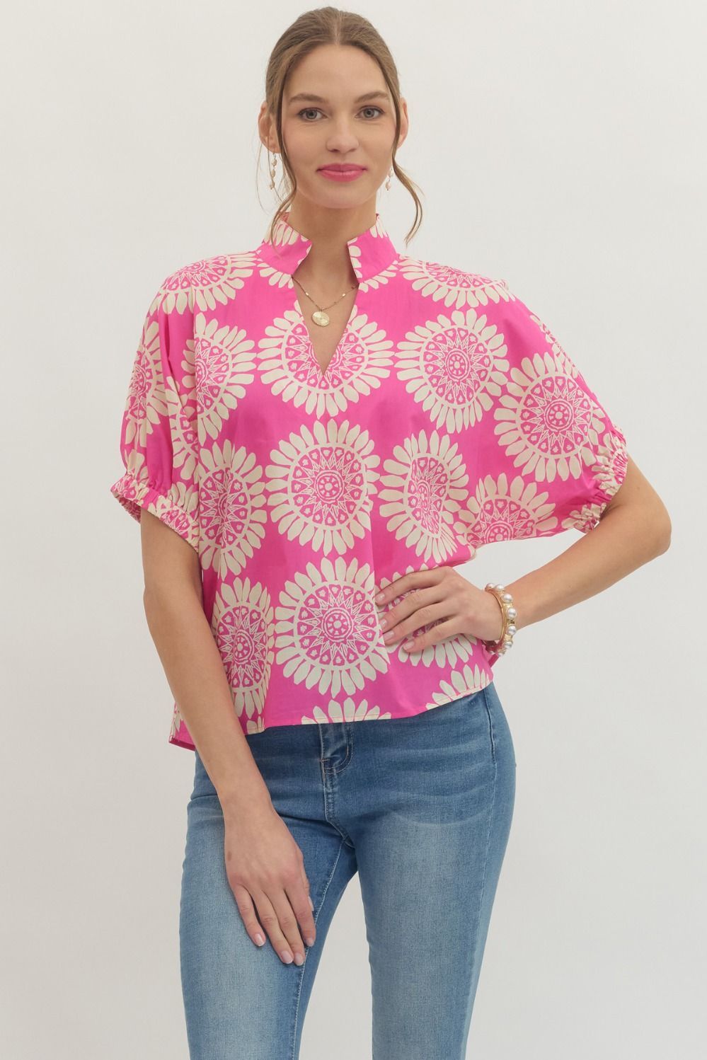 Hot Pink Circle Print Top
