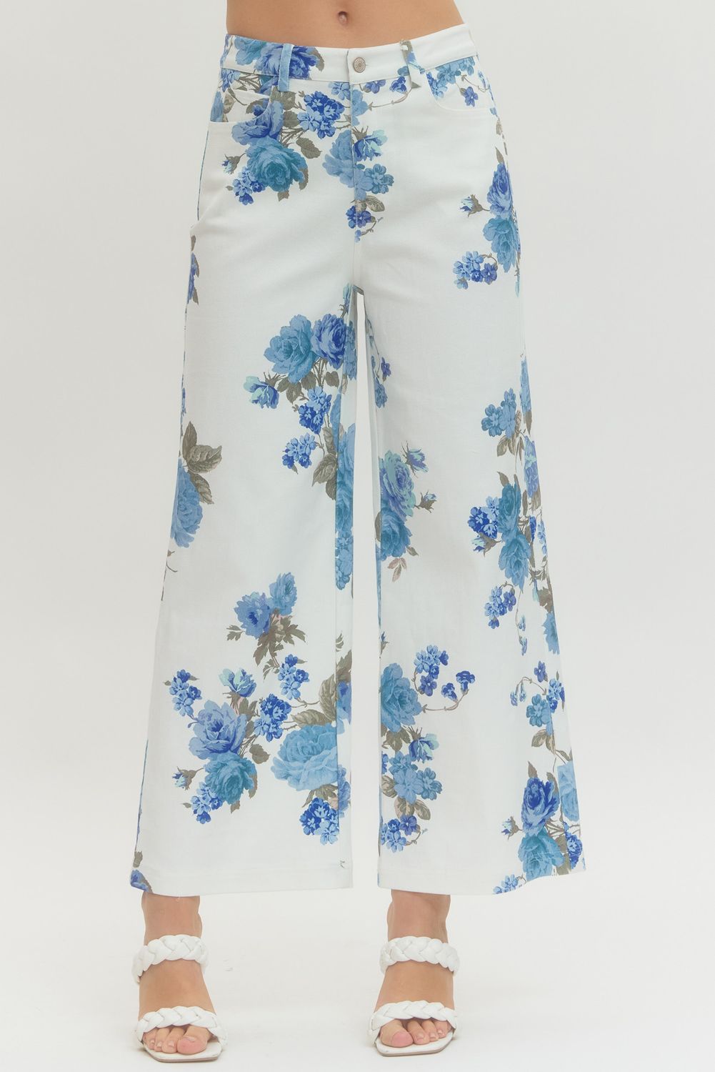 Floral Wide Leg Pants Off White