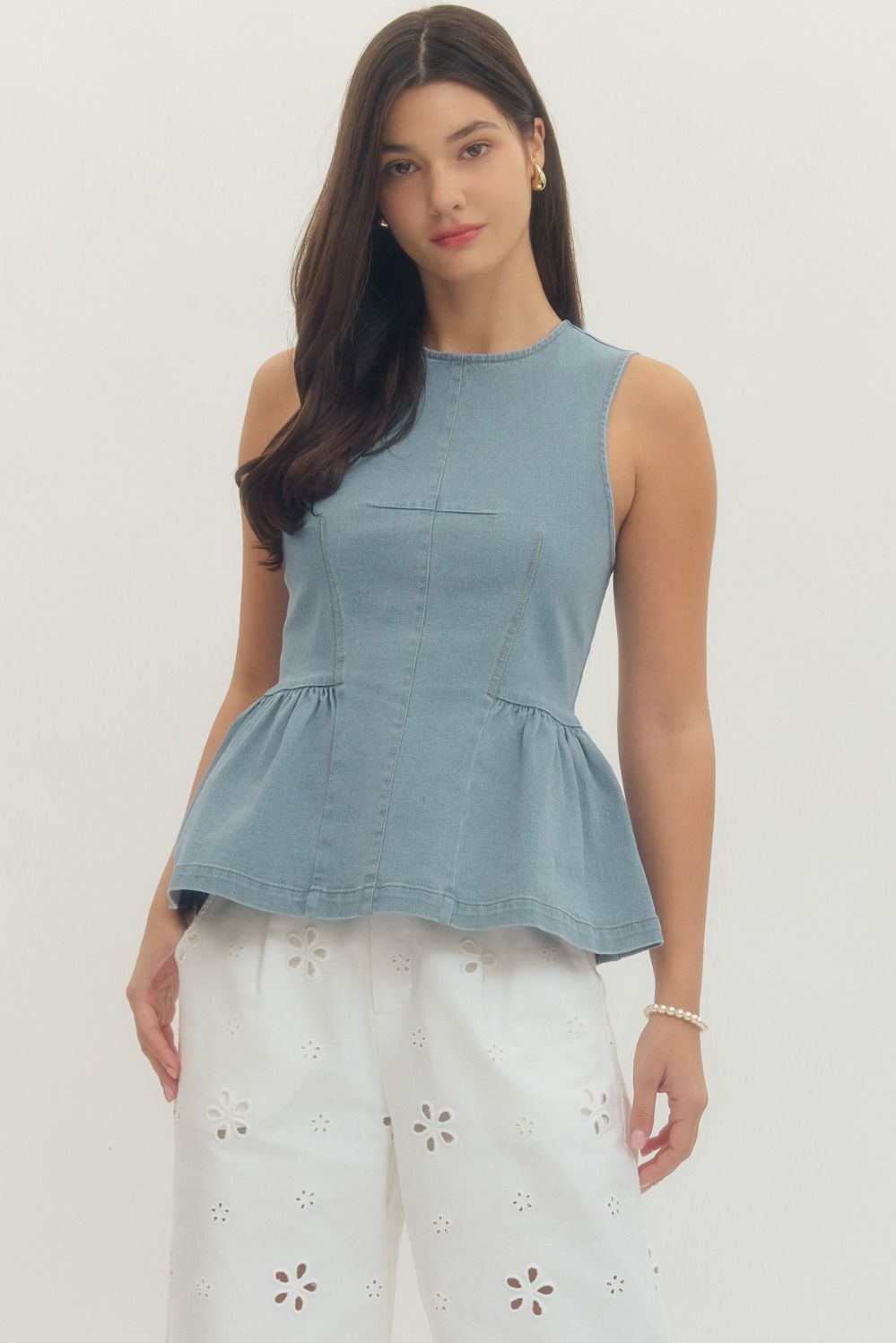 Light Blue Sleeveless Peplum Top