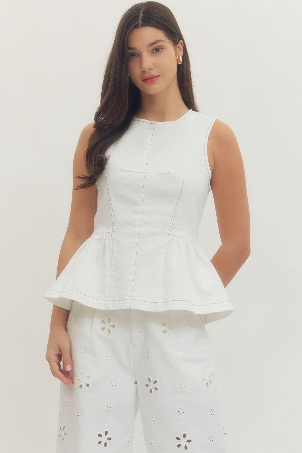 Off White Sleeveless Peplum Top