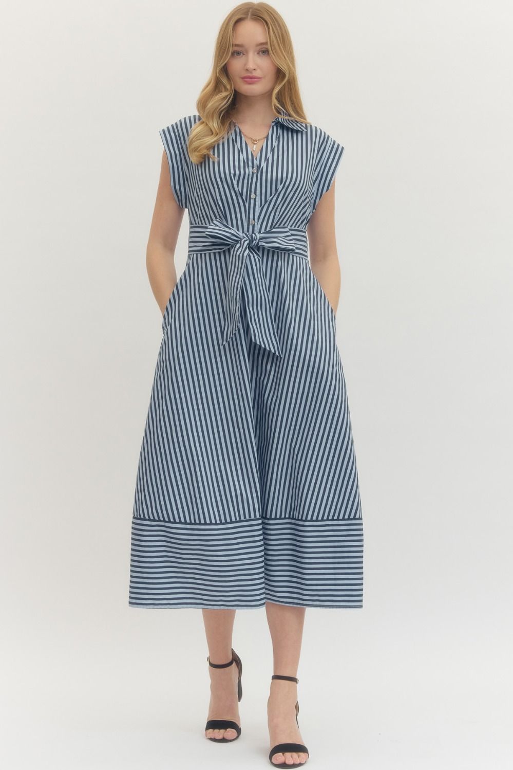 Navy Stripe Dress Midi Dress