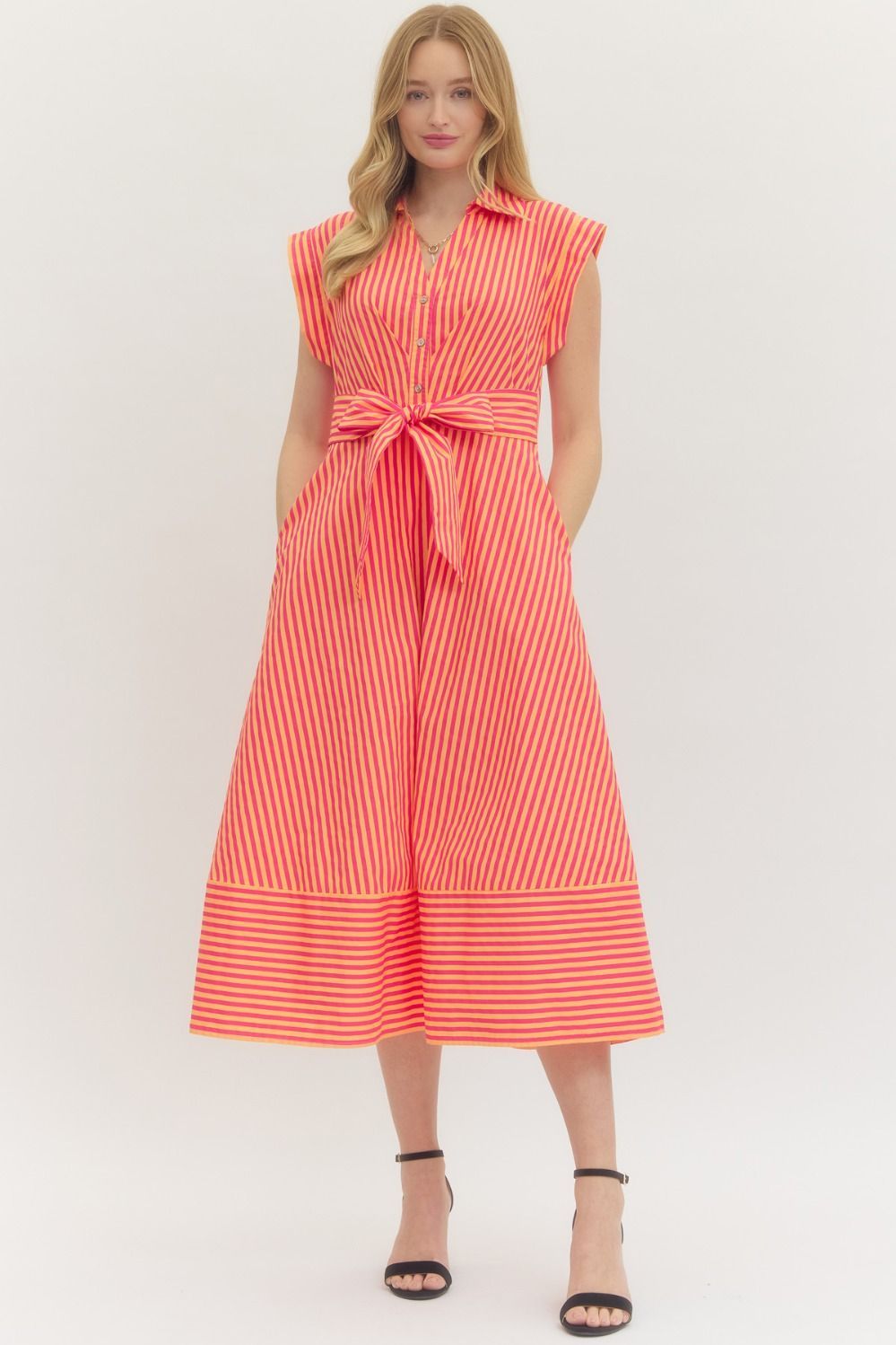 Hot Pink Stripe Midi Dress