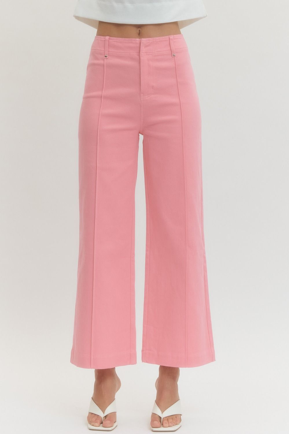 Pink Solid High Rise Wide Leg Jeans
