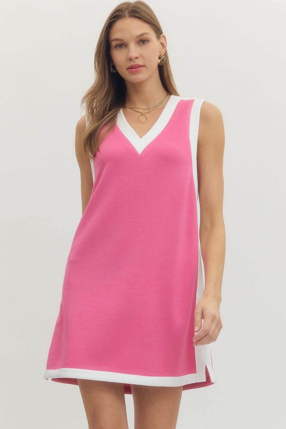 Candy Pink Varsity Inspired Sleeveless Dress