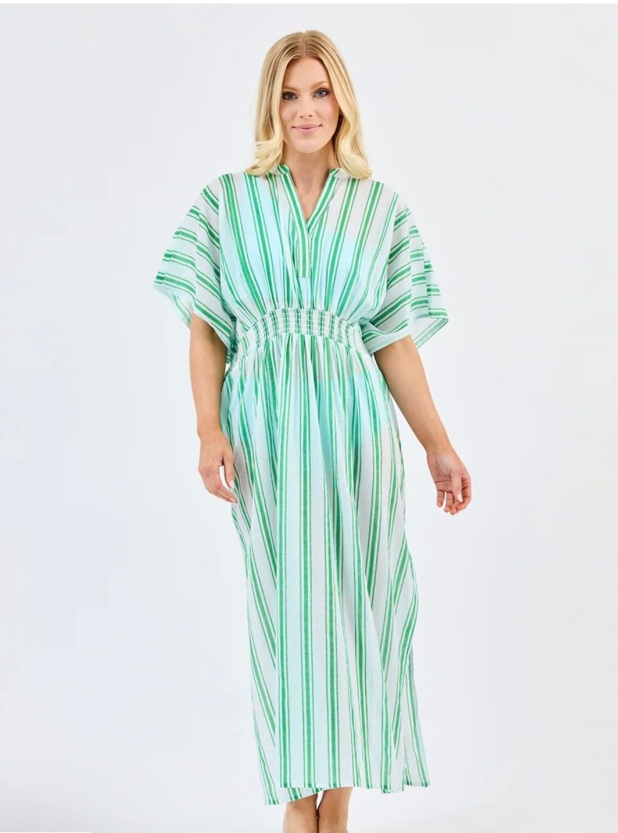 Long Priscilla Beach Dress Green Stripe
