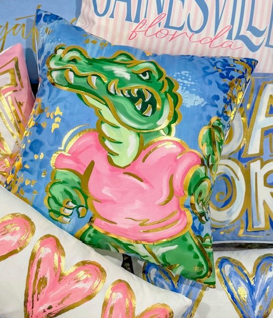 Velvet Gold Foil Chinoiserie Alligator Pillow 24x24