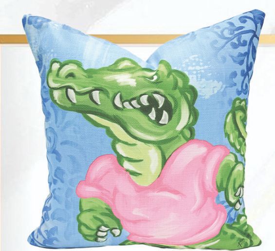 Velvet Chinoiserie(Pink/Blue) Alligator Pillow 20x20