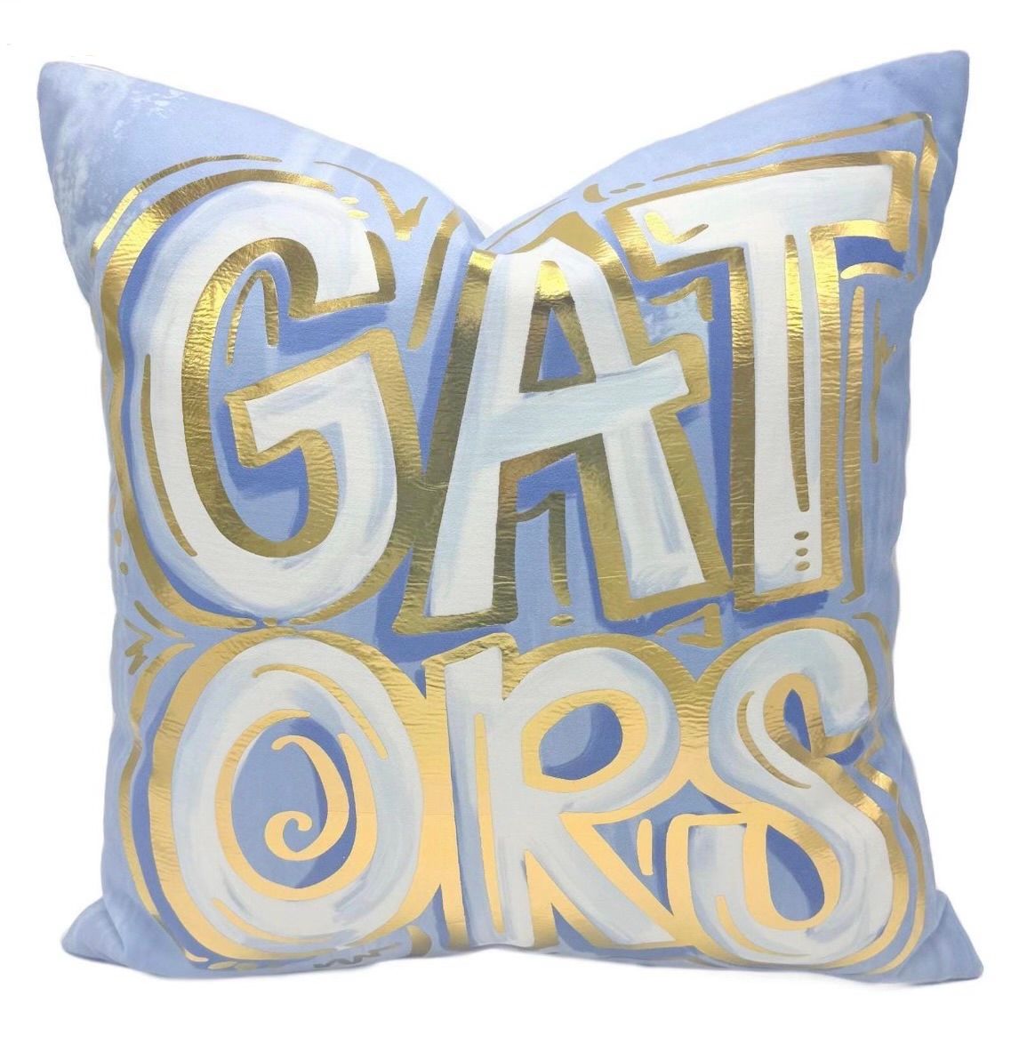 Powder Blue Gold Foil Alligators Pillow 20x20