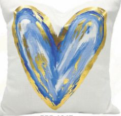 Blue Gold Foil single heart Pillow 18x18