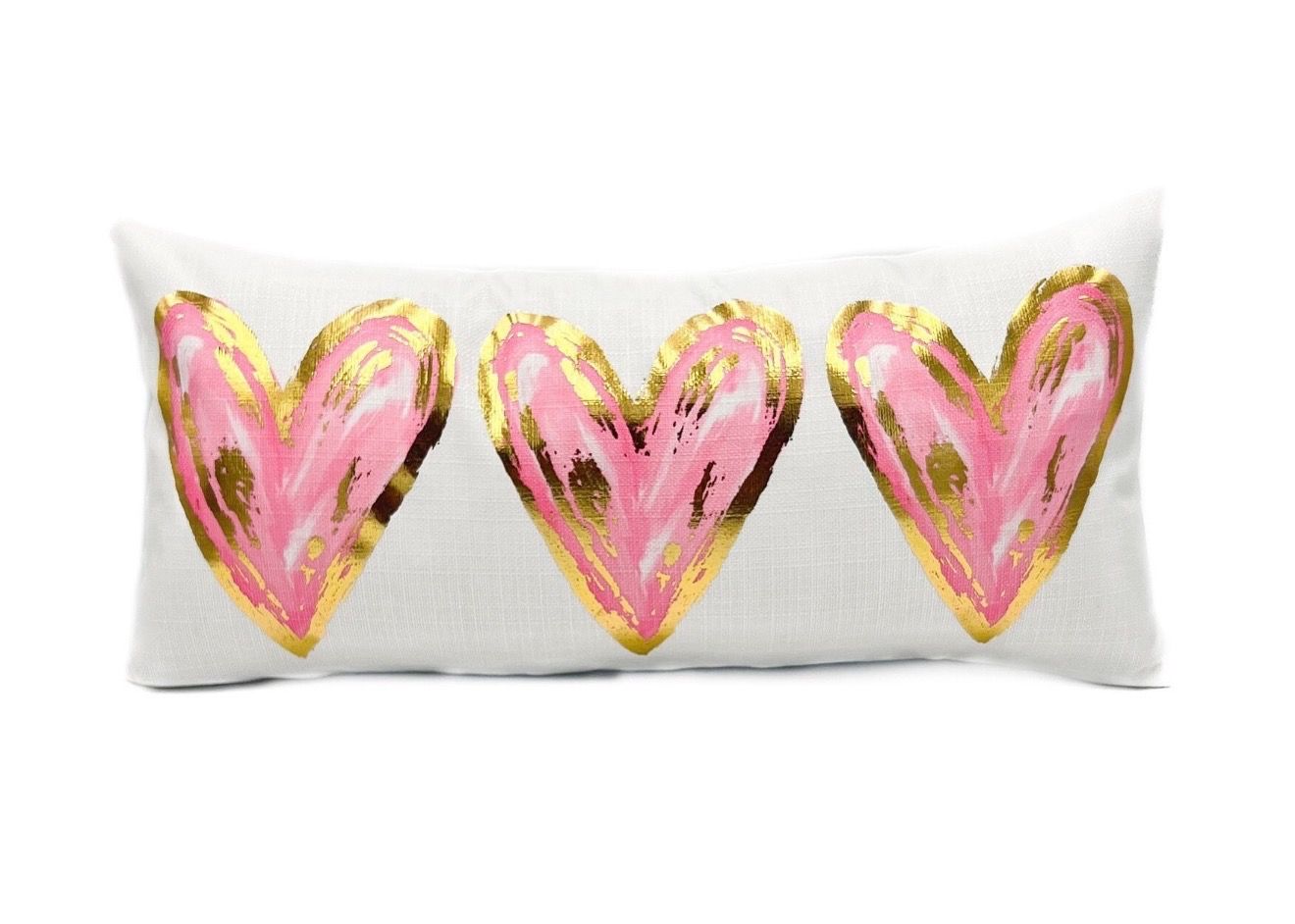 Golden Pink Hearts Pillow 12x24