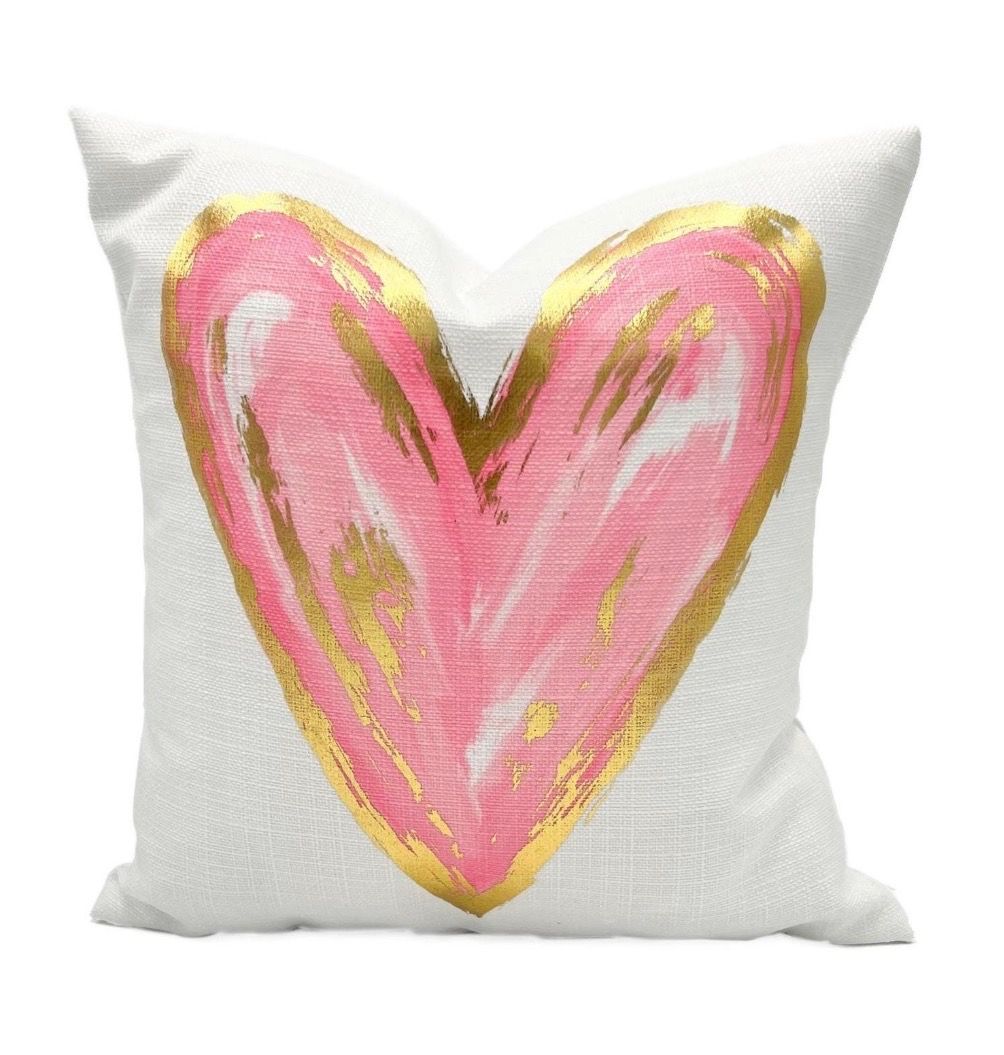 Golden Pink Heart Pillow
