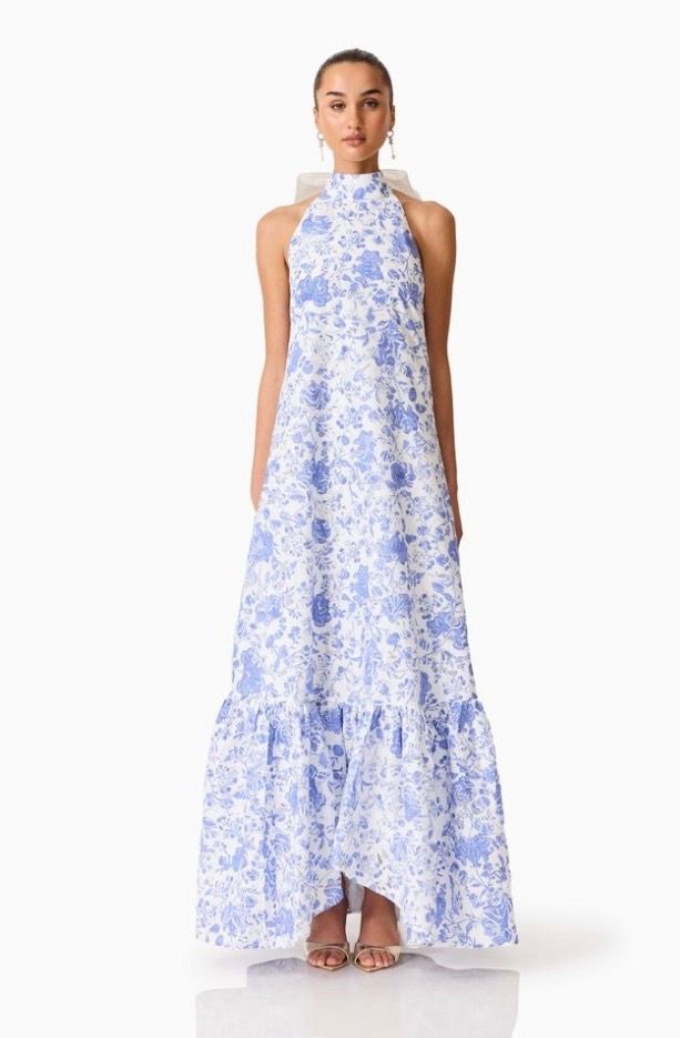 Elin Halter Dress White/Blue