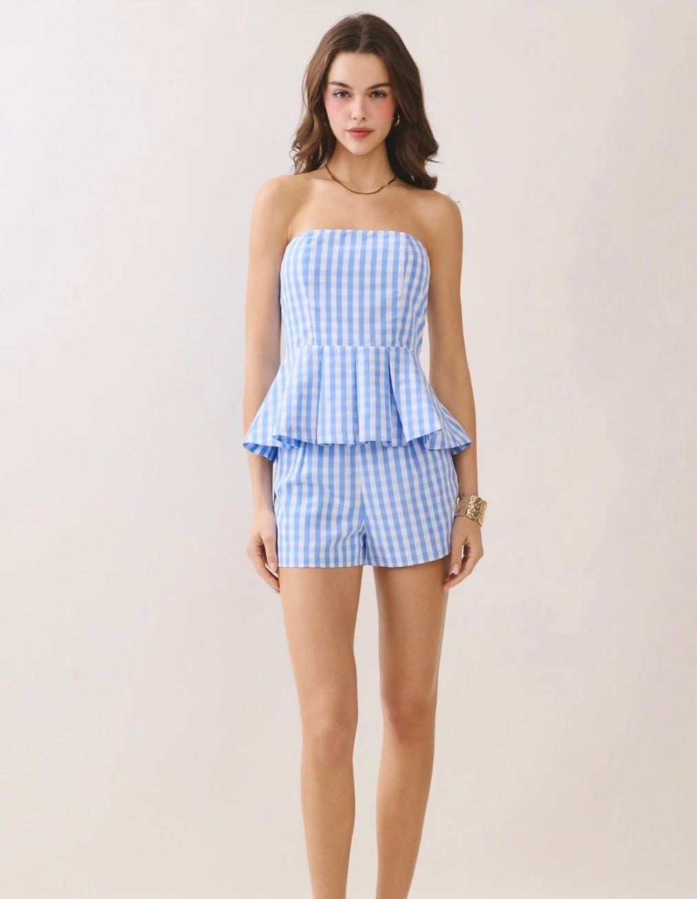 Blue and White Check Short Set