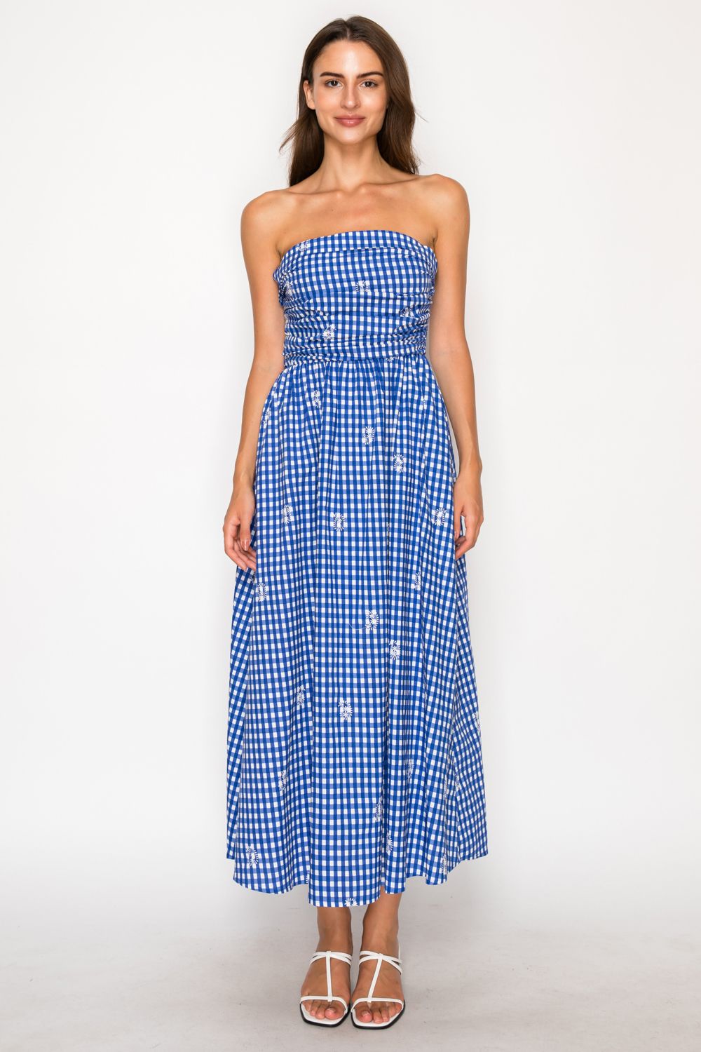 Azure Lace Strapless Maxi Dress