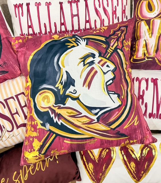 Garnet Seminole Head Pillow on Velvet 24x24