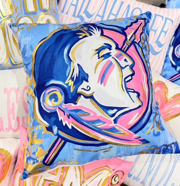 Gold Foil Pink Chinoiserie Seminole Head Pillow Velvet 24x24