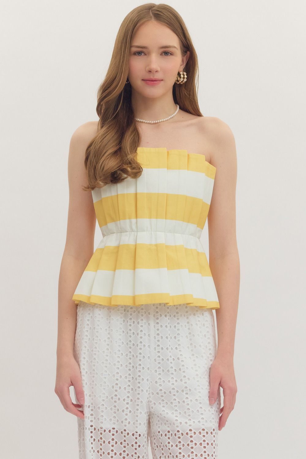 Striped Strapless Peplum Top Lemon