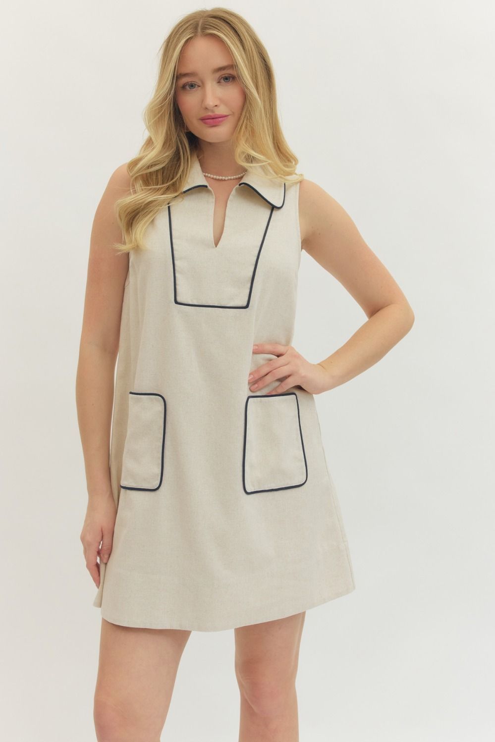 Sleeveless Mini W/Contrasting Trim Oatmeal