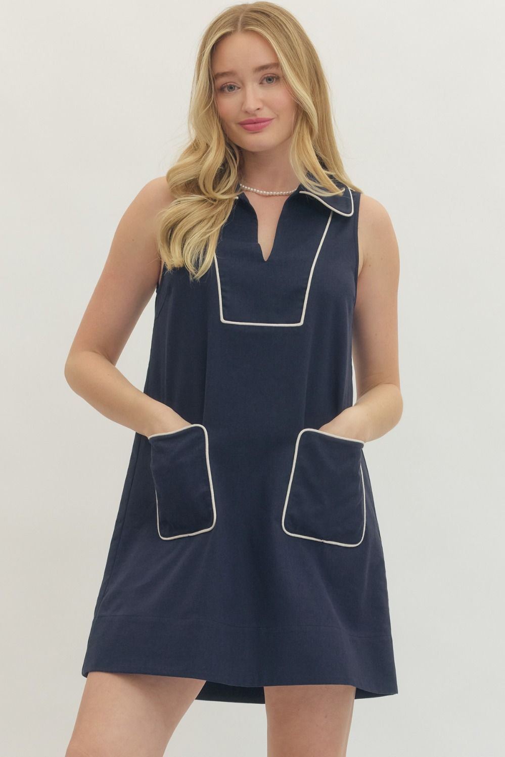 Sleeveless Mini W/Contrasting Trim Navy