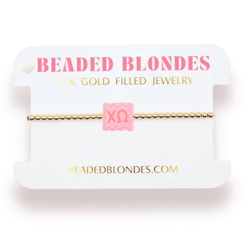 Chi Omega block bracelet gold