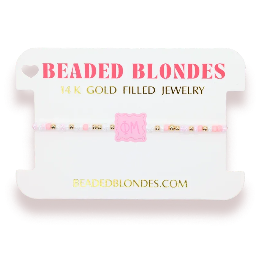 Phi Mu block bracelet on color