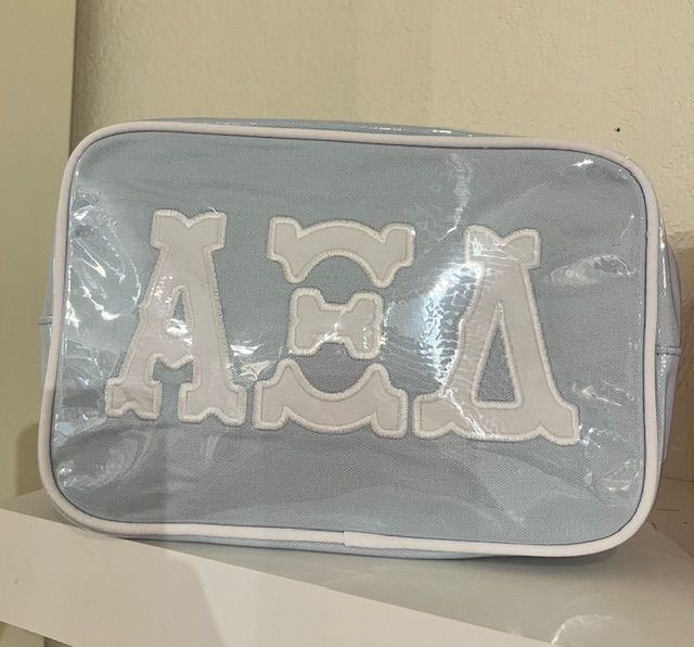 Alpha Xi Delta appliqued cosmetic bag