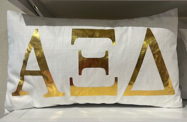 Alpha Xi Delta gold foil pillow