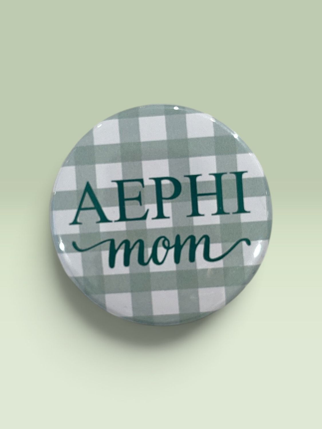 Alpha Epsilon Phi Gingham Mom Button
