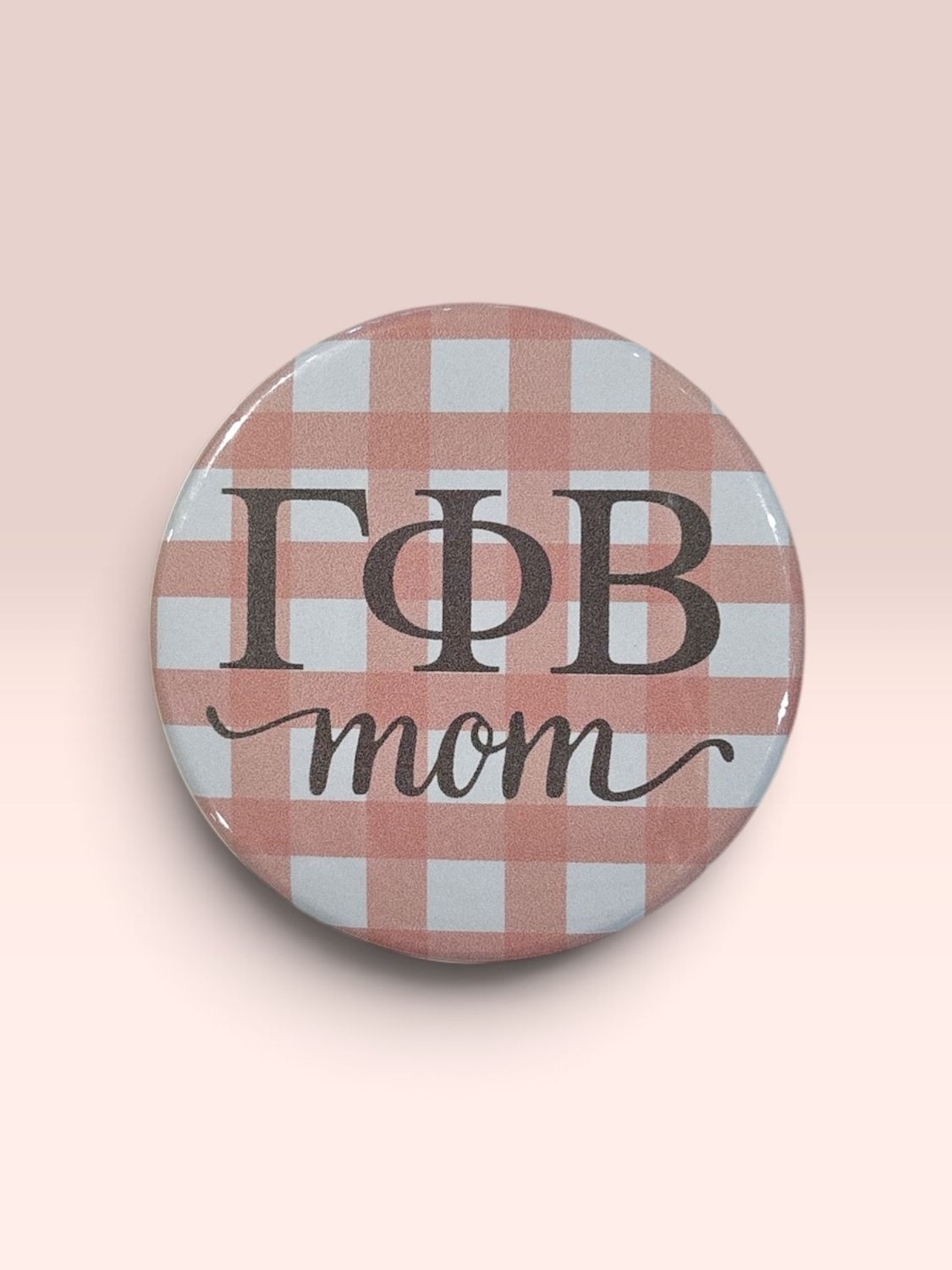 Gamma Phi Beta Gingham Mom Button