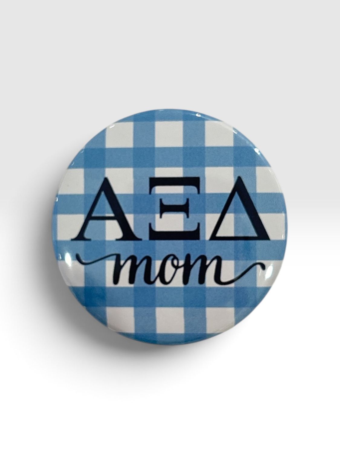 Alpha Xi Delta Gingham Mom Button
