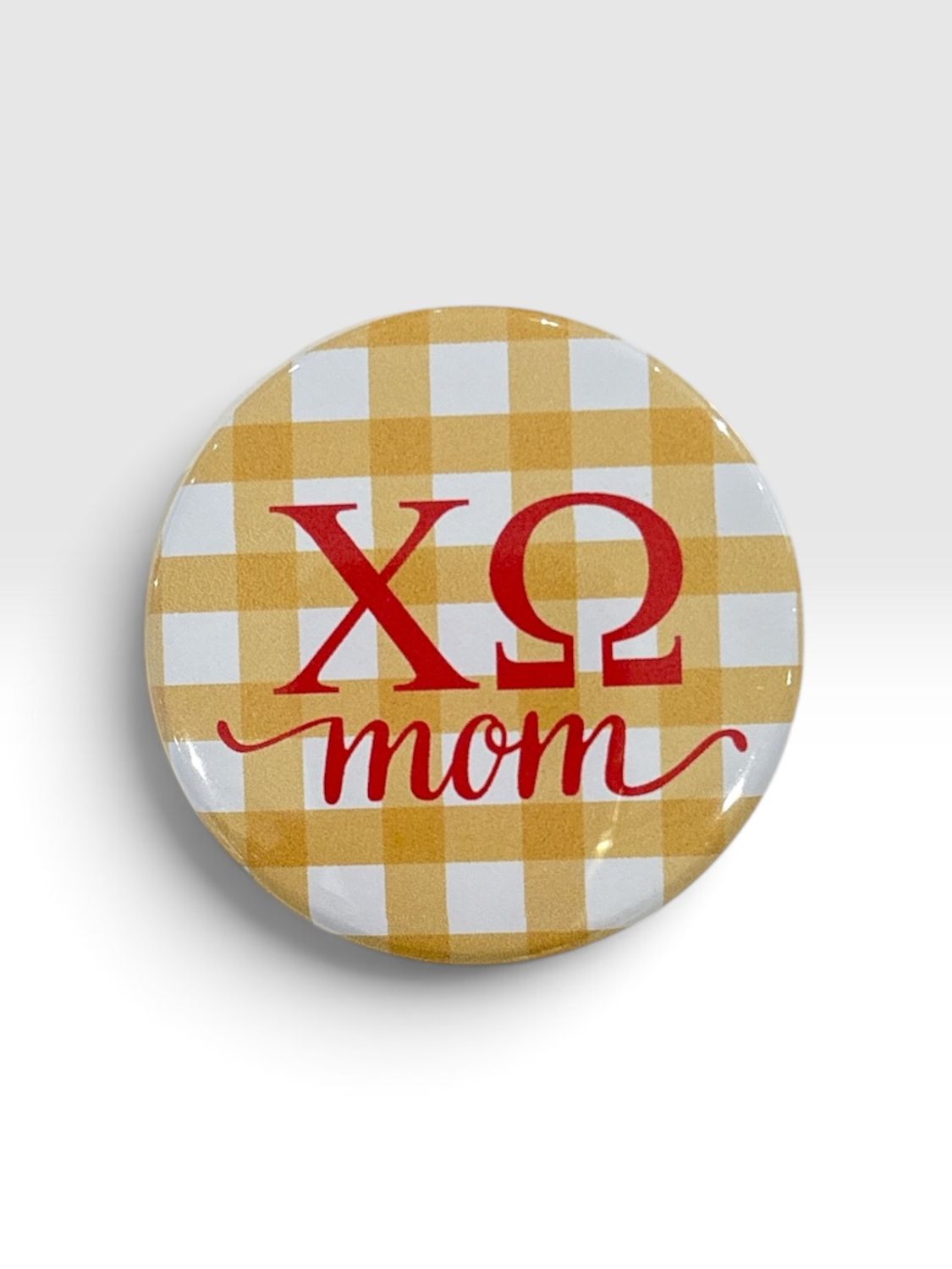 Chi Omega Gingham Mom Button
