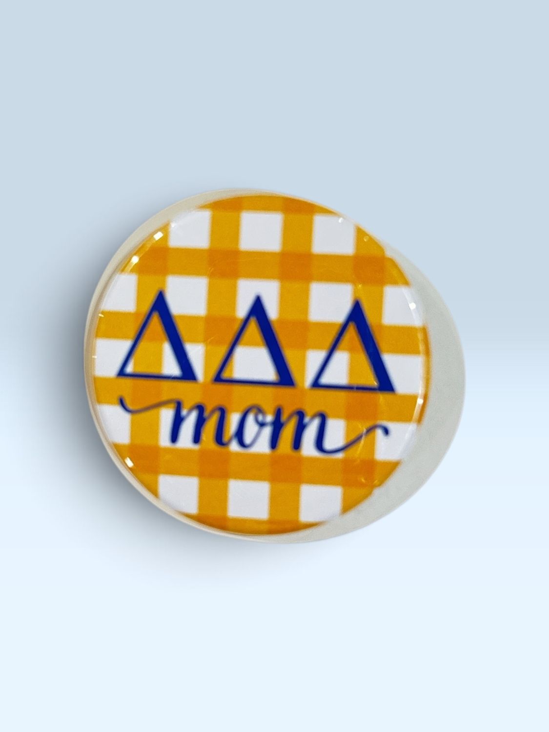 Delta Delta Delta Gingham Mom Button