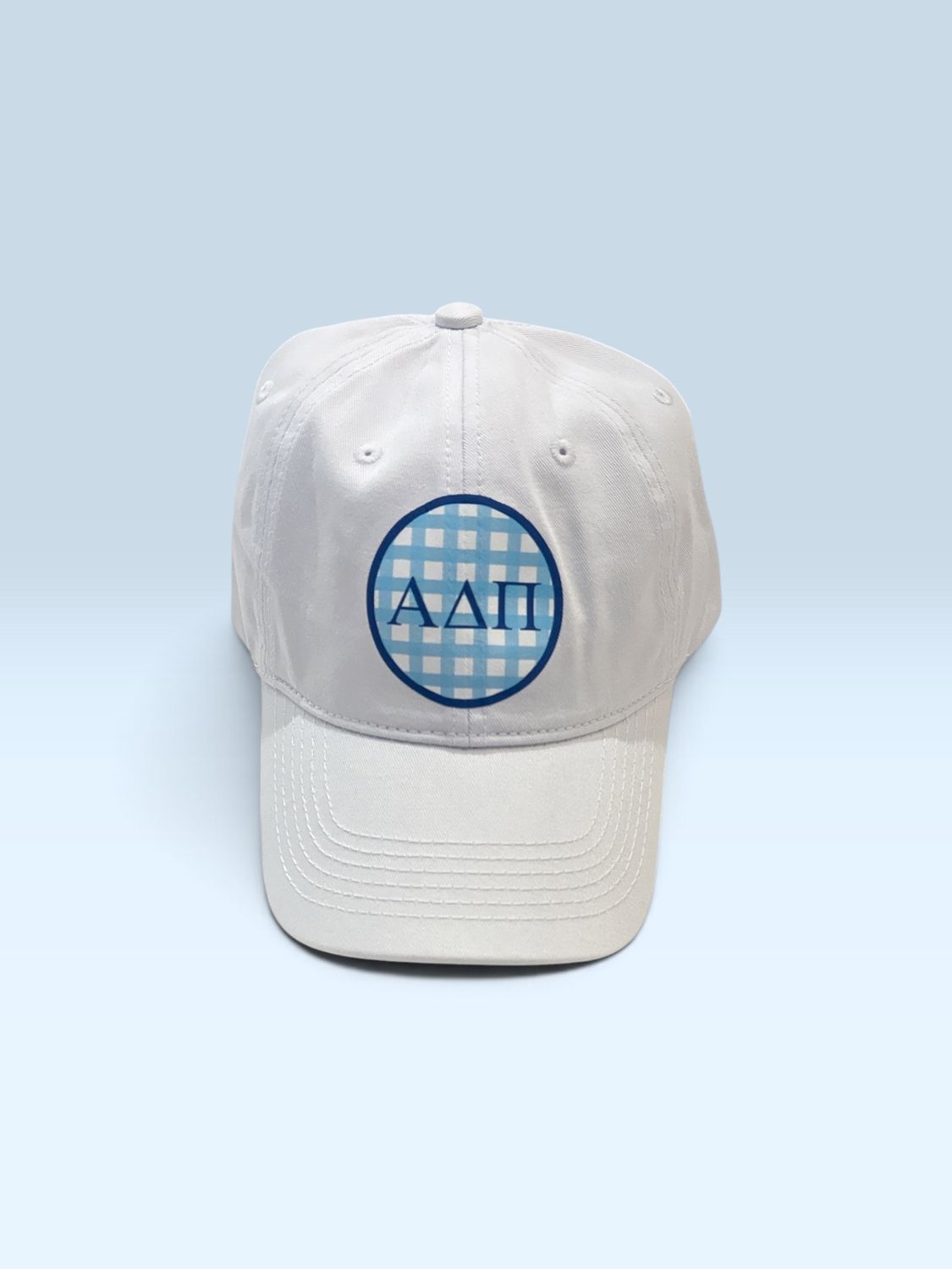 Alpha Delta Pi White &amp; Gingham Blue Hat