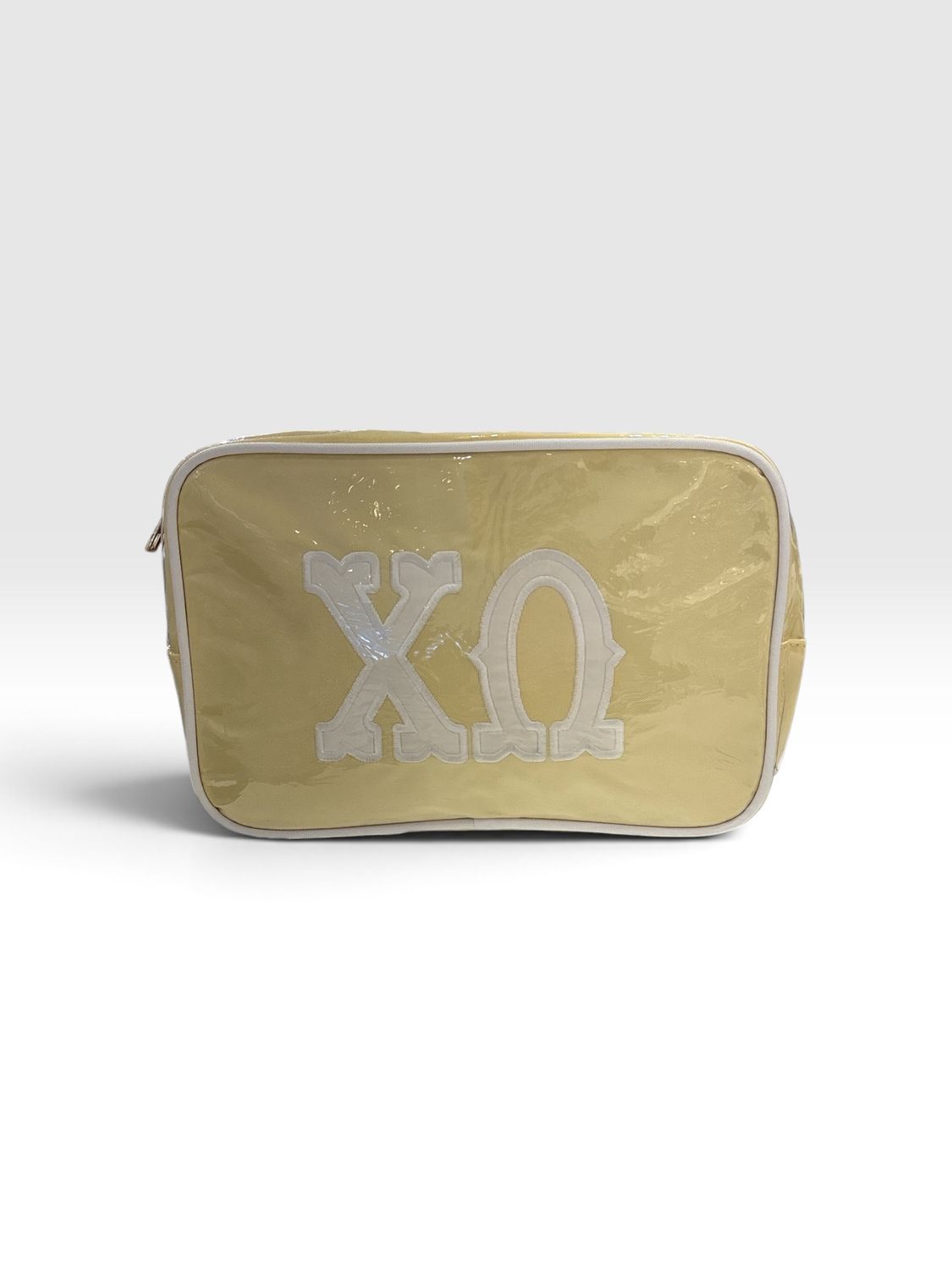 Chi Omega appliqued cosmetic bag