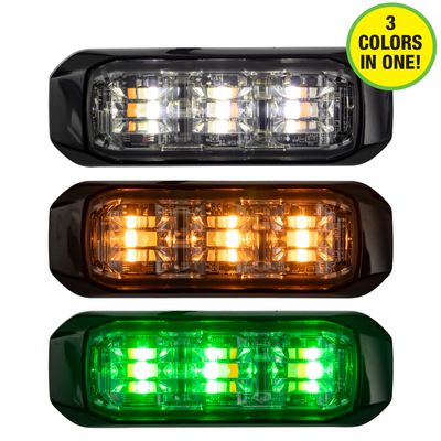 3 1/2 Inch Wide Angle Tri-Color LED Strobe Light, Amber/Green/Clear