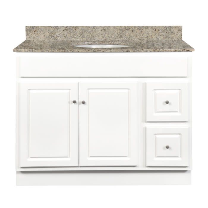 Glossy White Vanity Cabinet 42&quot;W x 21&quot;D x 34 ½&quot;H - 2 Doors, 2 Dra (R), Top Blank