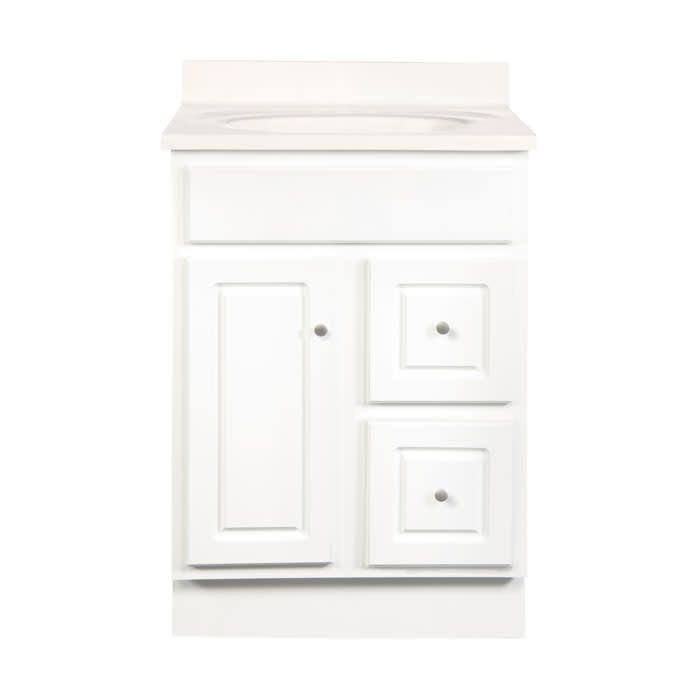 Glossy White Vanity Cabinet 24&quot;W x 21&quot;D x 34 ½&quot;H - 1 Door, 2 Dra (R), Top Blank