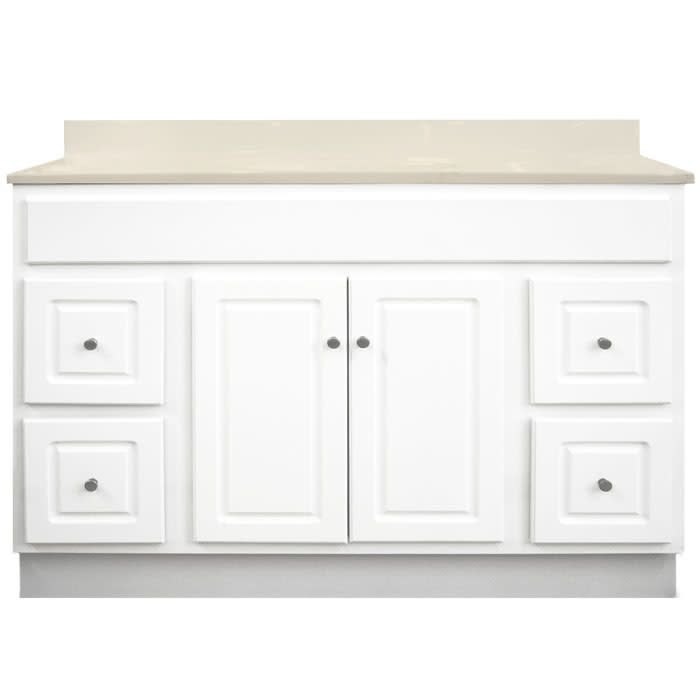 Glossy White Vanity Cabinet 48&quot;W x 18&quot;D x 34 ½&quot;H - 2 Doors, 4 Dra (2L,2R), Top Blank