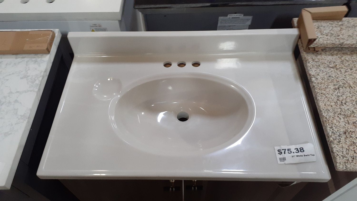 White Swirl on White 31&quot; Single Bowl Top 19” Depth