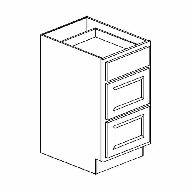 Cabinet Shaker White Drawer Base: 15&quot;W x 34 ˝&quot;H x 24&quot;D - 3 Drawer DB15-3
