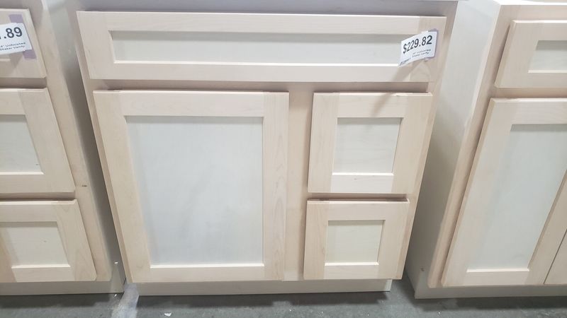 Unfinished Shaker Vanity: 30&quot;W x 21&quot;D x 34 ½&quot;H - 1 Door, 2 Dra (R), Top Blank V3021D