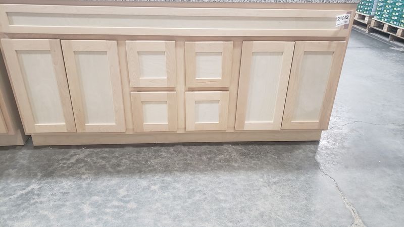 Unfinished Shaker Vanity: 72&quot;W x 21&quot;D x 34 ½&quot;H - 4 Doors, 4 Dra, Top Blank V7221D