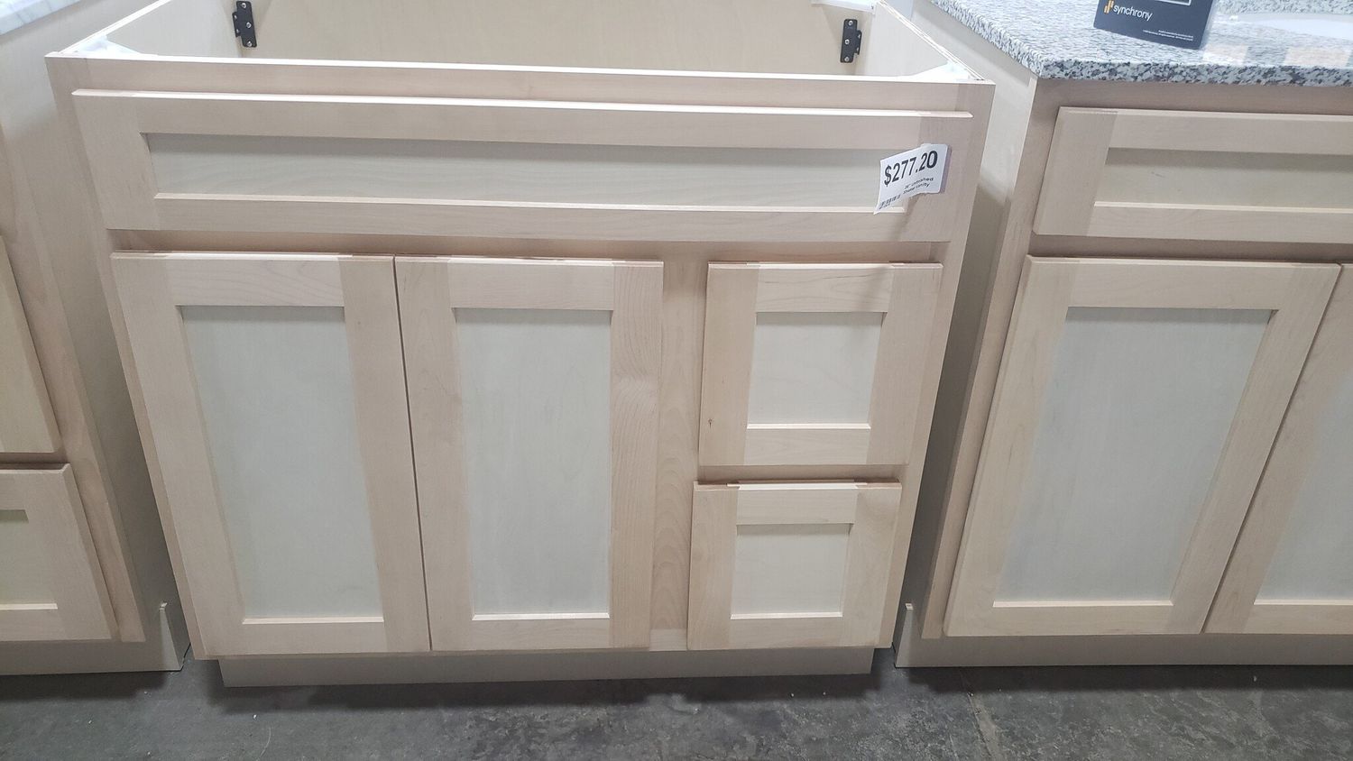 Unfinished Shaker Vanity: 36&quot;W x 21&quot;D x 34 ½&quot;H - 2 Doors, 2 Dra (R), Top Blank V3621D