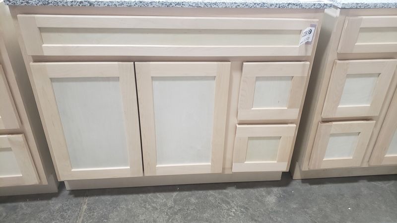 Unfinished Shaker Vanity: 42&quot;W x 21&quot;D x 34 ½&quot;H - 2 Doors, 2 Dra (R), Top Blank V4221D
