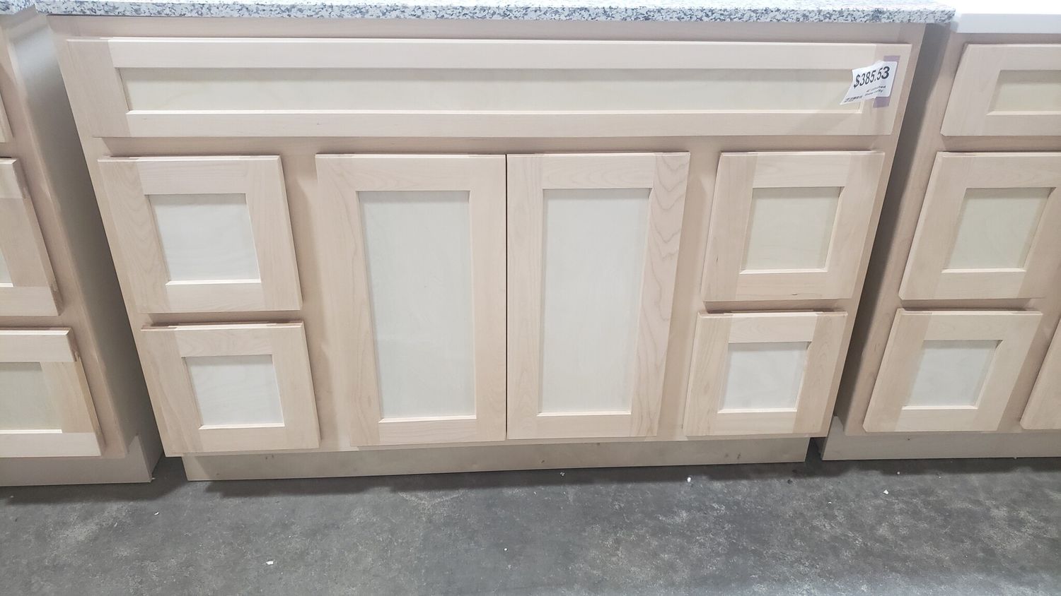 Unfinished Shaker Vanity: 48&quot;W x 21&quot;D x 34 ½&quot;H - 2 Doors, 4 Dra (2L, 2R), Top Blank V4821D