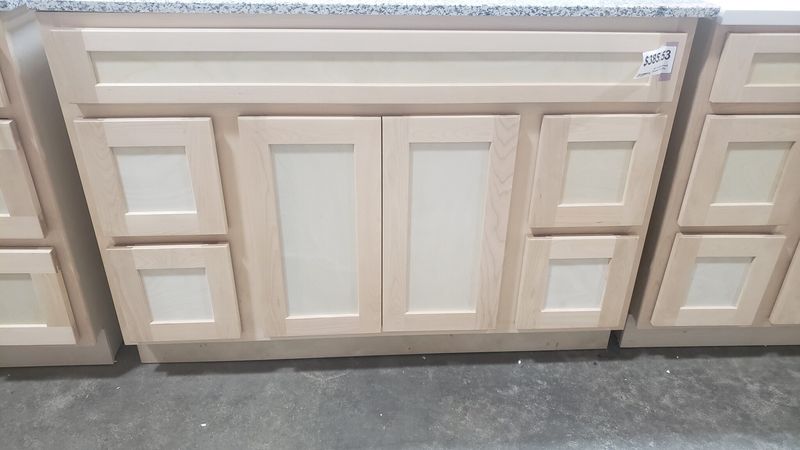 Unfinished Shaker Vanity: 48&quot;W x 21&quot;D x 34 ½&quot;H - 2 Doors, 4 Dra (2L, 2R), Top Blank V4821D