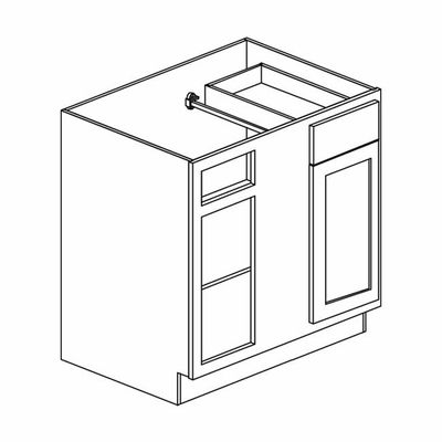 Unfinished Shaker Base Blind Corner: 39"W x 34 ½"H x 24"D - 1 Dr, 1 Dra, Pull 41"-47" BBC39-42
