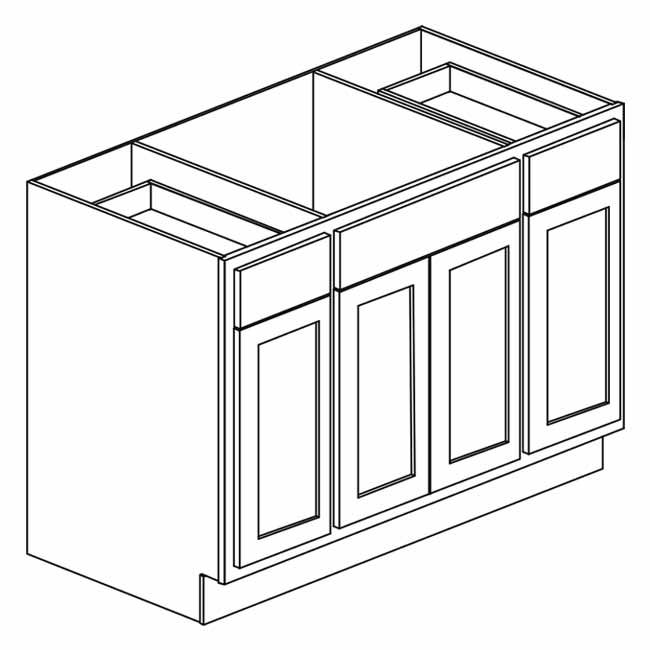 Unfinished Shaker Sink Base: 60&quot;W x 34 ½&quot;H x 24&quot;D - 4 Door, Top Blank, 2 Dwrs SB60